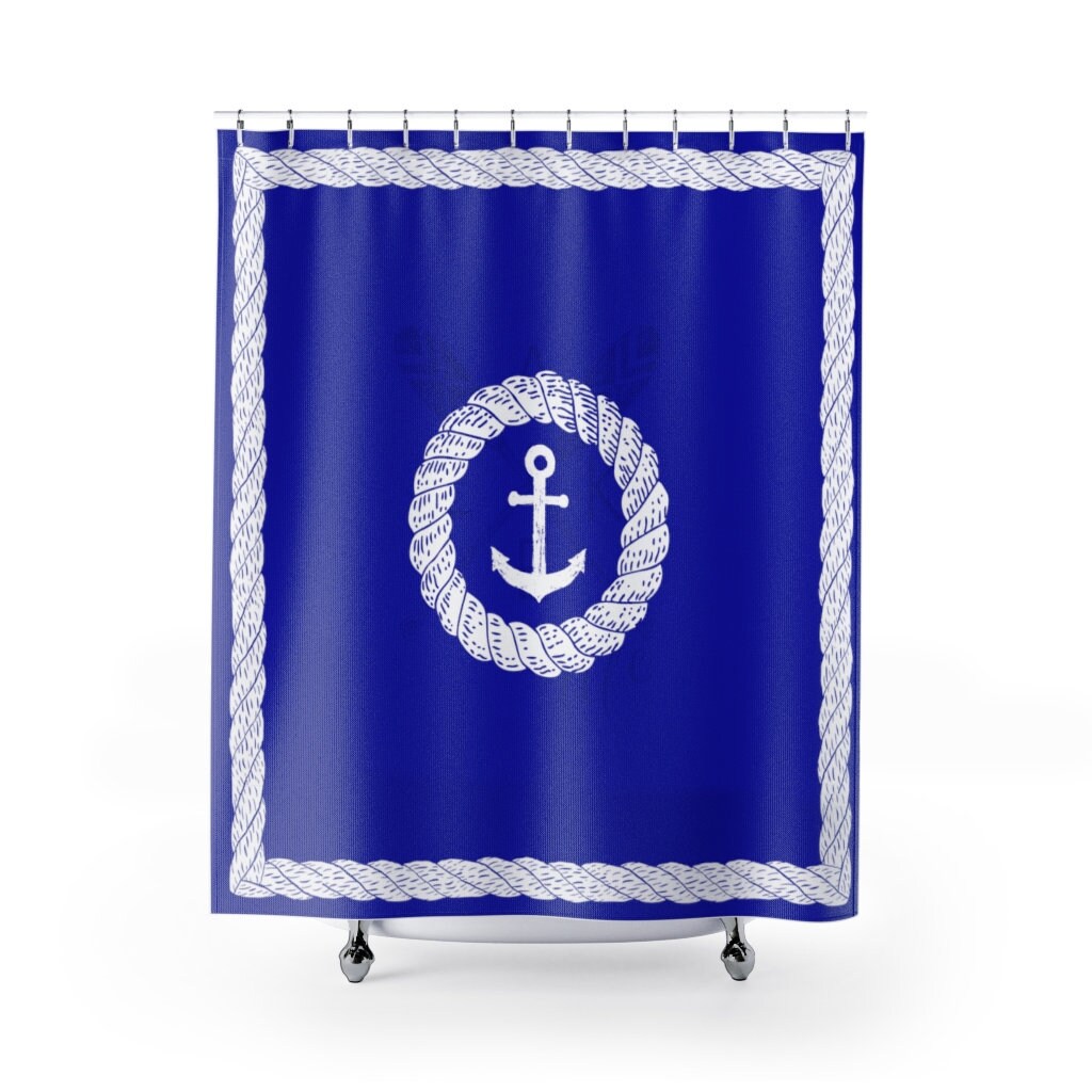 Anchor & Rope Shower Curtain - Lake Life, House, and Cabin Decor - Royal Blue for Bathroom