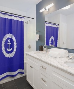 Anchor & Rope Shower Curtain - Lake Life, House, and Cabin Decor - Royal Blue for Bathroom
