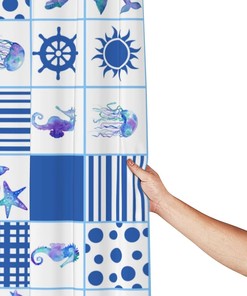 Anchor Seahorse Sea Turtle Starfish Shower Curtain - Heavy Duty Waterproof Bathroom with Grommets and Modern Bath Decor
