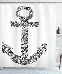 Anchor Shaped Flower Floral Vacation Shower Curtain - Fabric for Bathroom 