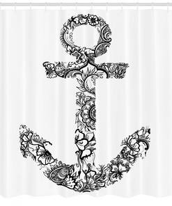 Anchor Shaped Flower Floral Vacation Shower Curtain - Fabric for Bathroom