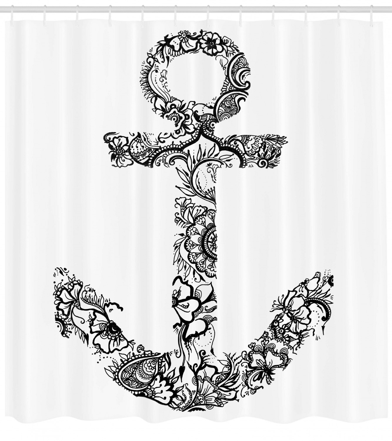 Anchor Shaped Flower Floral Vacation Shower Curtain - Fabric for Bathroom