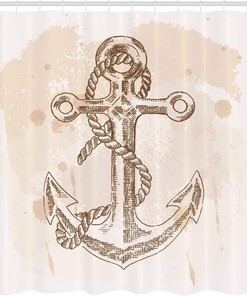 Anchor Shower Curtain, Illustration of Navy Summer Holiday Print- Bathroom Decor