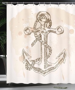 Anchor Shower Curtain, Illustration of Navy Summer Holiday Print- Bathroom Decor