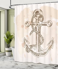 Anchor Shower Curtain, Illustration of Navy Summer Holiday Print- Bathroom Decor
