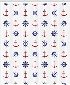 Anchor Shower Curtain, Maritime Design Anchors and Ship Wheels on Art Print- Home Decor