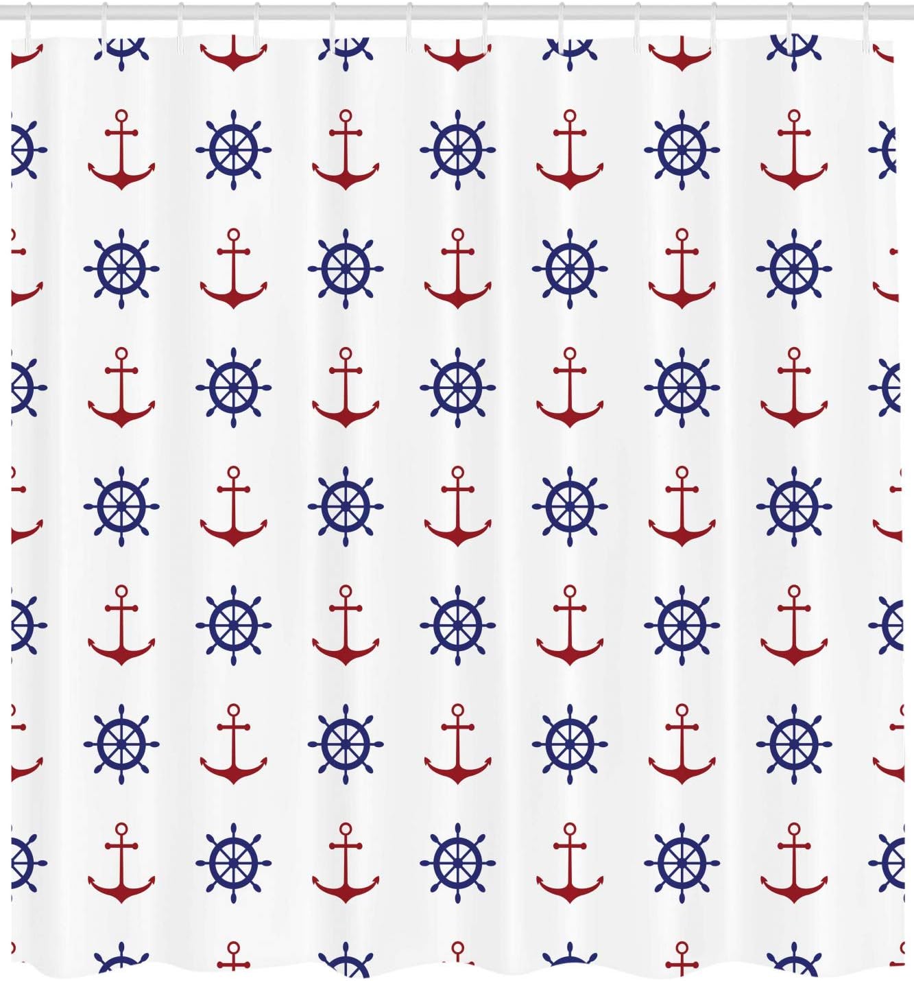 Anchor Shower Curtain, Maritime Design Anchors and Ship Wheels on Art