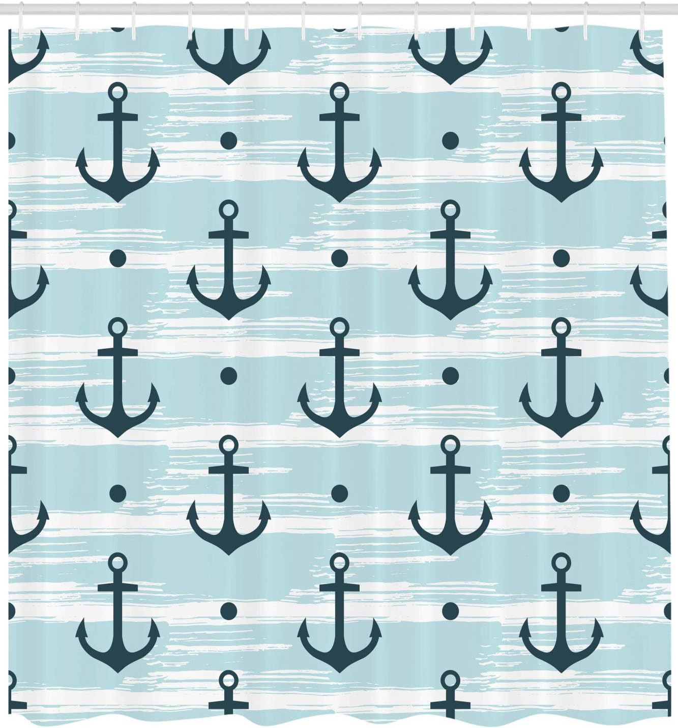 Anchor Shower Curtain, Pattern with Anchors Modern Adventurous Striped Coastline- Home Decor
