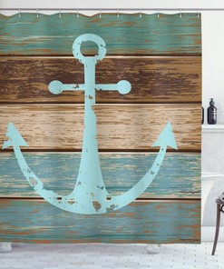 Anchor Shower Curtain, Timeworn Marine on Weathered Wooden Planks Rustic Nautical Theme- Bathroom Curtain