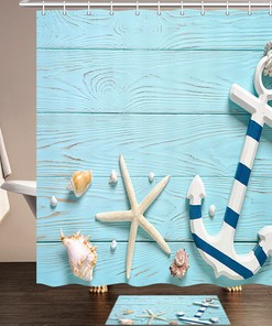Anchor, Starfish, Seashell Shower Curtain - Fabric Bathroom Decor 