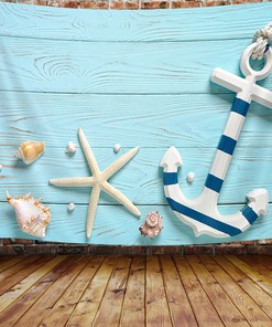 Anchor, Starfish, Seashell Shower Curtain - Fabric Bathroom Decor