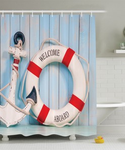 Anchor and Stripe Lifebuoy Shower Curtain - Fabric for Bathroom 