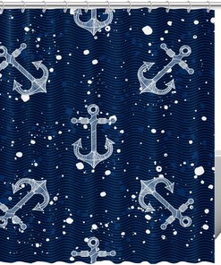 Anchor with Bubbles Waterproof Fabric Shower Curtain - Bathroom Curtain 
