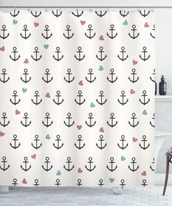Anchors and Colored Hearts Sailor Shower Curtain - Holiday Seaside Explore Joy Fabric for Bathroom 