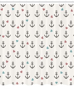 Anchors and Colored Hearts Sailor Shower Curtain - Holiday Seaside Explore Joy Fabric for Bathroom