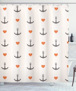 Anchors and Hearts Romantic Beach Shower Curtain - Sweet Holiday Party Leisure Fabric for Bathroom 