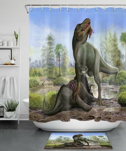 Ancient Dinosaur Hunting Tyrannosaurus Shower Curtain - Bathroom Accessory Fabric 