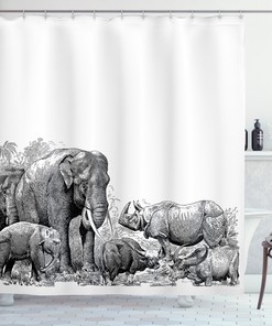 Ancient Elephant and Rhino Wild Safari Decor Shower Curtain - Extra Long for Bathroom