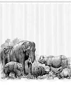Ancient Elephant and Rhino Wild Safari Decor Shower Curtain - Extra Long for Bathroom