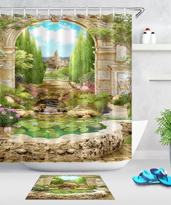Ancient European Garden Arch Fabric Shower Curtain - Bathroom Decor With Hooks 