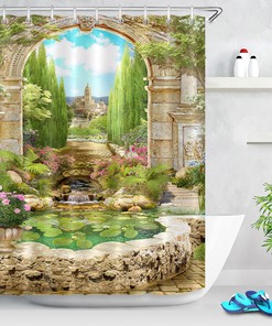 Ancient European Garden Arch Fabric Shower Curtain - Bathroom Decor With Hooks