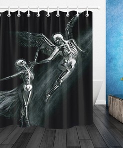 Angel Skull Dance of Death Bathroom Fabric Shower Curtain - Home Bathroom Decor with Free Hooks
