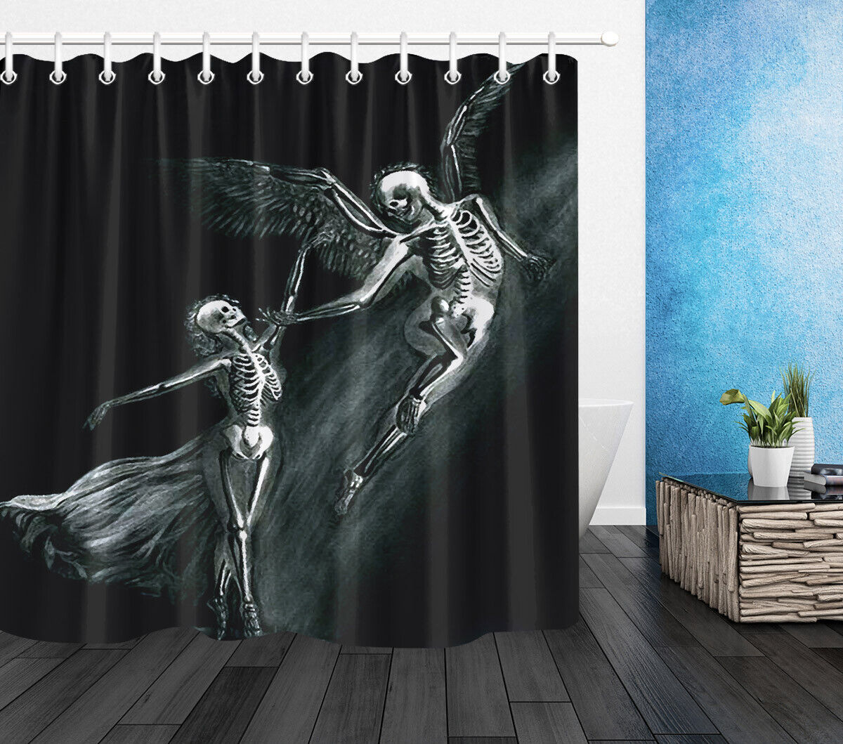Angel Skull Dance of Death Bathroom Fabric Shower Curtain - Home Bathroom Decor with Free Hooks