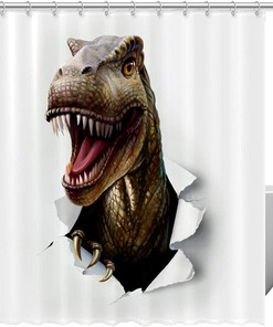 Angry Dinosaur Shower Curtain - Bathroom Decor Fabric 
