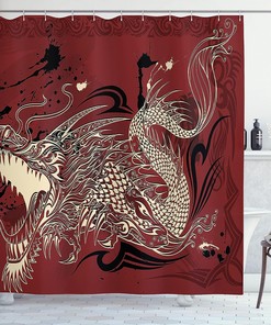 Angry Dragon Doodle Grunge Background Shower Curtain, Cloth Bathroom Decor