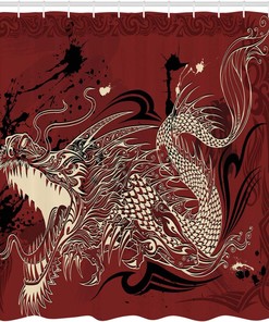 Angry Dragon Doodle Grunge Background Shower Curtain, Cloth Bathroom Decor