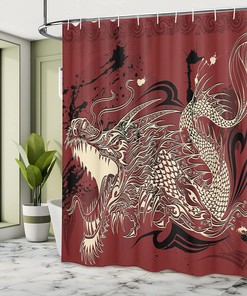 Angry Dragon Doodle Grunge Background Shower Curtain, Cloth Bathroom Decor