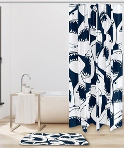 Angry Shark Fish with Open Mouth Shower Curtain - Durable Fabric Waterproof Curtain for Bathroom