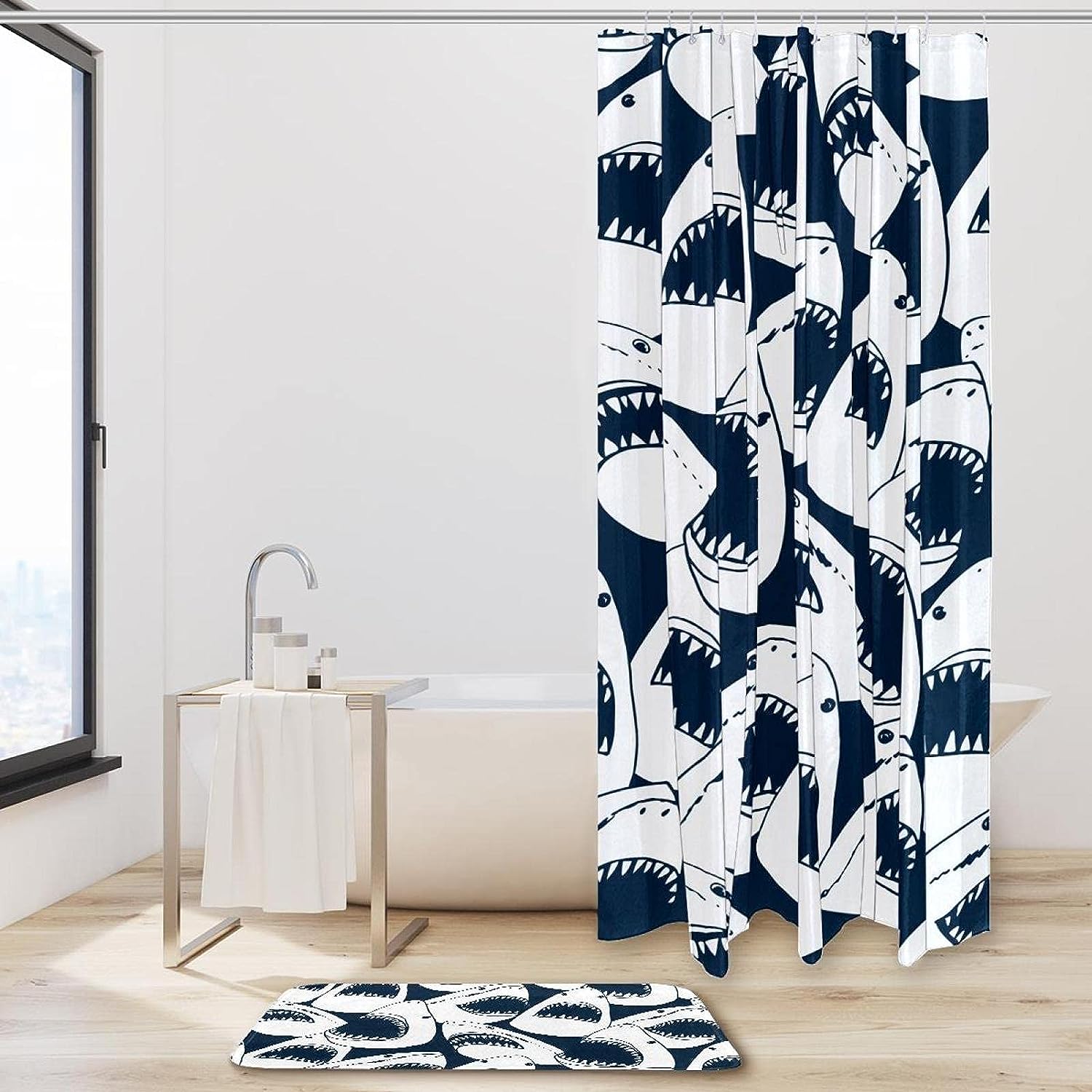 Angry Shark Fish with Open Mouth Shower Curtain - Durable Fabric Waterproof Curtain for Bathroom