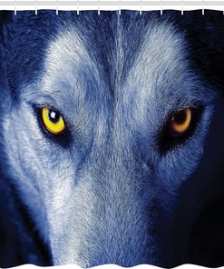 Angry Wolf Shower Curtain, Wild Animal with Angry Expression in Woodlands, Cloth Bathroom Decor W, Blue and Pale Blue