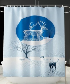 Animal Deer Print Waterproof Bath Curtain with Shower Stall Liner for a Nature-Inspired Bathroom Decor
