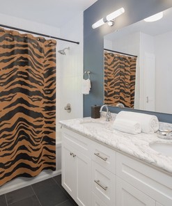 Animal Print Shower Curtain with Bengal Tiger Stripe - Anime Bathroom Decor