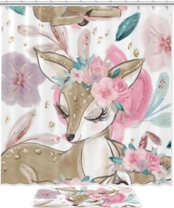 Animal Sika Deer Waterproof Shower Curtain for Rustic Bathroom Decor