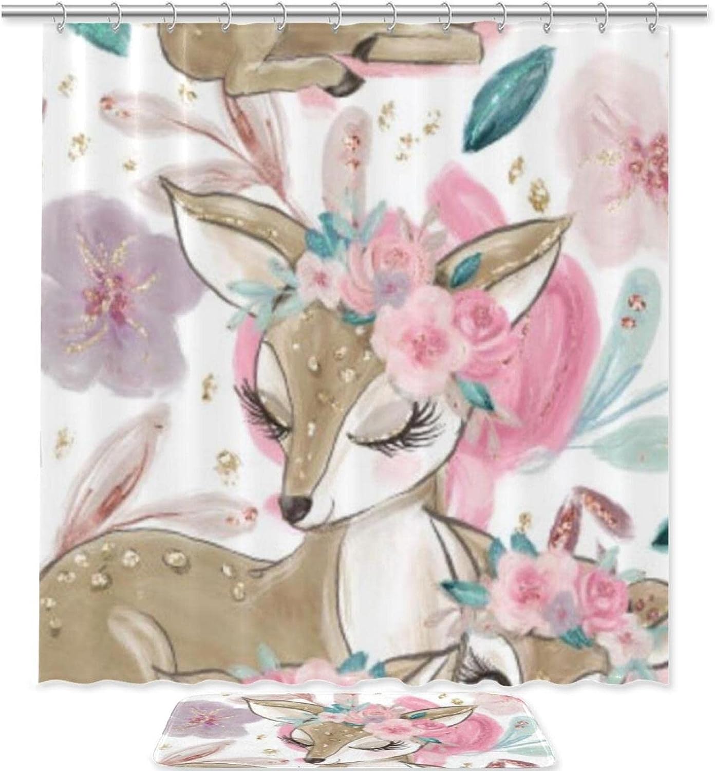 Animal Sika Deer Waterproof Shower Curtain for Rustic Bathroom Decor