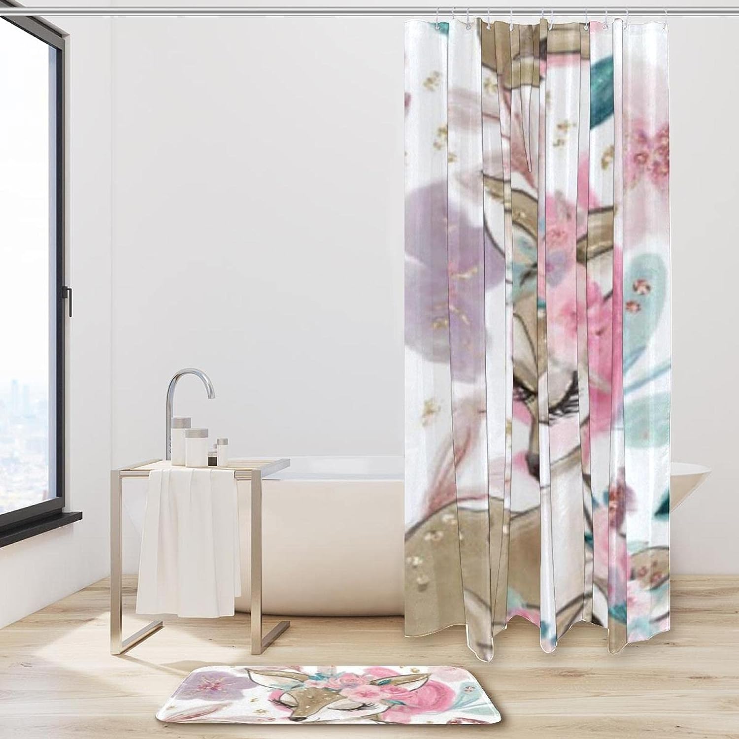 Animal Sika Deer Waterproof Shower Curtain for Rustic Bathroom Decor