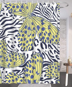 Animal Skin Print Yellow and Blue Shower Curtain for Abstract Bathroom Decor