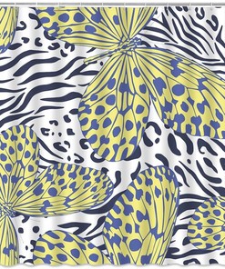 Animal Skin Print Yellow and Blue Shower Curtain for Abstract Bathroom Decor