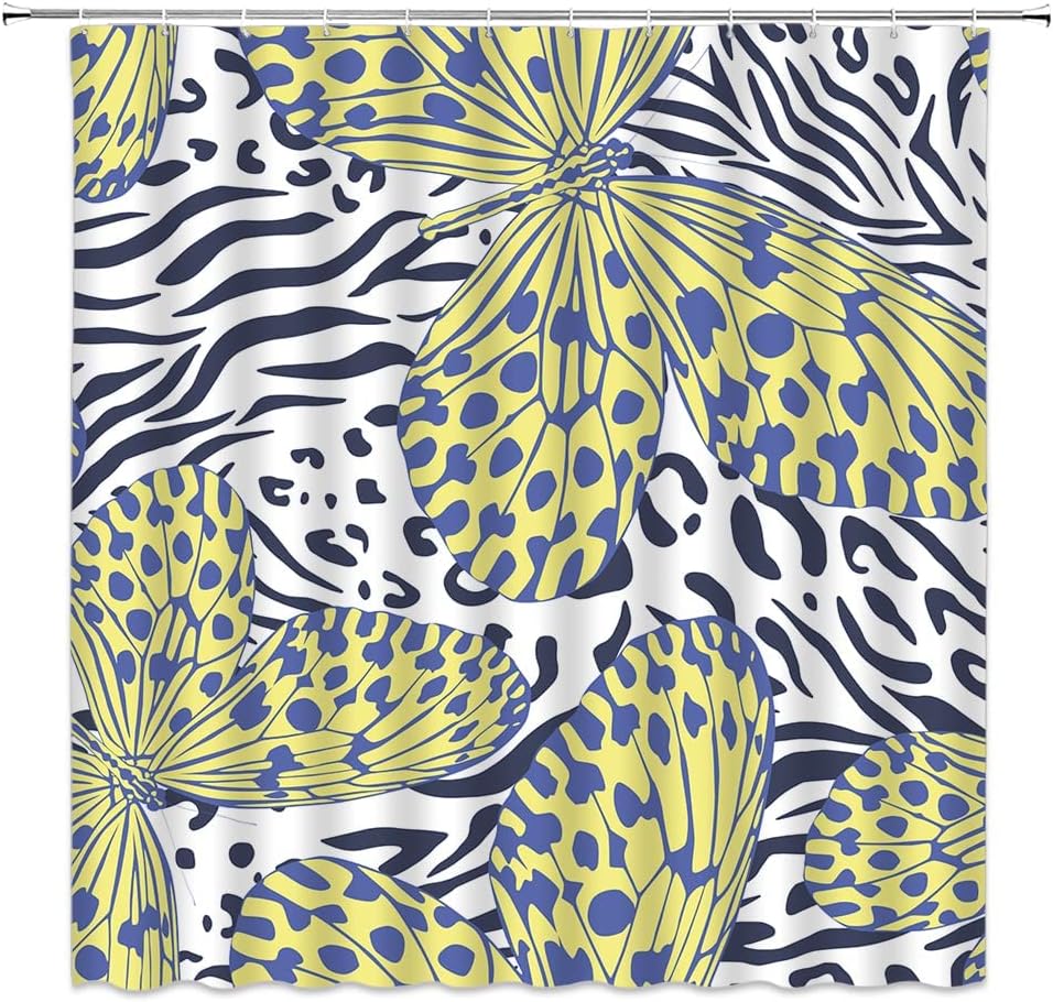 Animal Skin Print Yellow and Blue Shower Curtain for Abstract Bathroom Decor