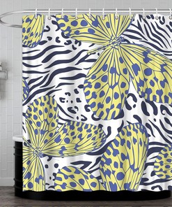 Animal Skin Print Yellow and Blue Shower Curtain for Abstract Bathroom Decor
