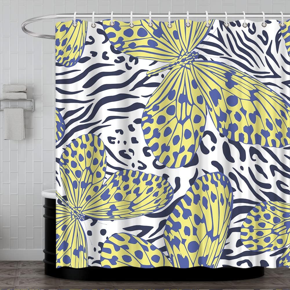 Animal Skin Print Yellow and Blue Shower Curtain for Abstract Bathroom ...