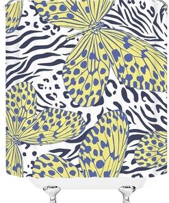 Animal Skin Print Yellow and Blue Shower Curtain for Abstract Bathroom Decor