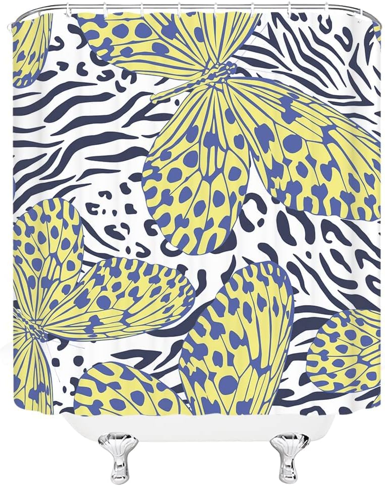 Animal Skin Print Yellow and Blue Shower Curtain for Abstract Bathroom Decor