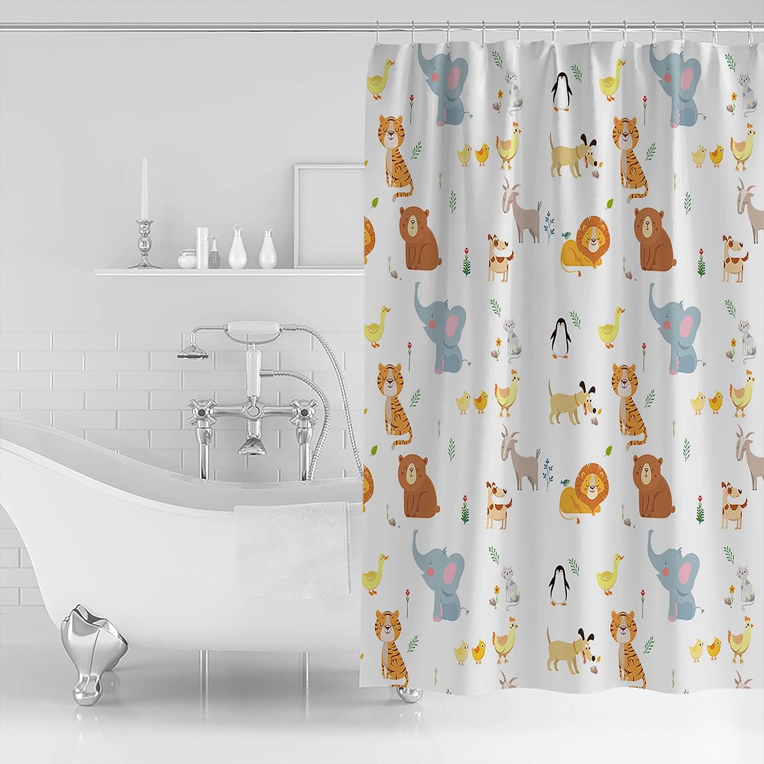 Animal Tiger Lion Elephant Penguin Shower Curtain for Home Bathroom Decor