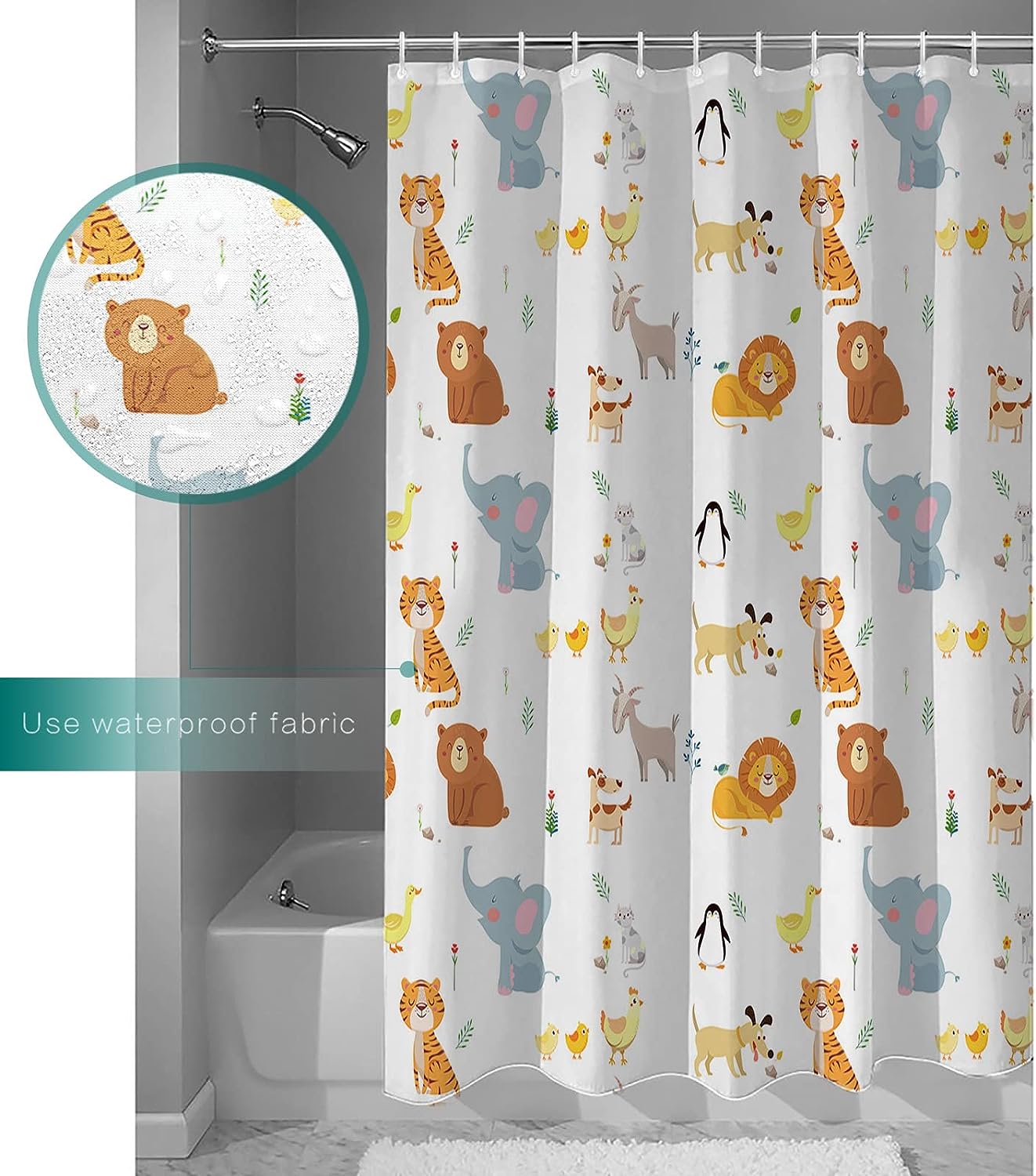Animal Tiger Lion Elephant Penguin Shower Curtain for Home Bathroom Decor