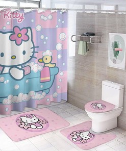 Anime Cat Bathroom with Waterproof Shower Curtain and Accessories