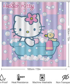 Anime Cat Bathroom with Waterproof Shower Curtain and Accessories